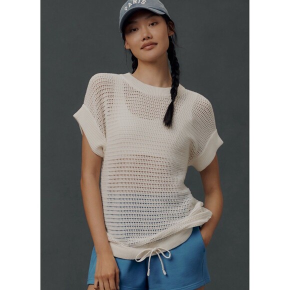 Varley Corvallis Short Sleeve Knit Womens Sweater Shirt  Drawcord Size XS - Picture 1 of 7